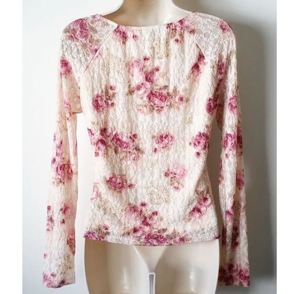 NWT Self Esteem Stretch Lace Long Sleeve Top L Lined Dusty Floral - 50off3 - Picture 2 of 8
